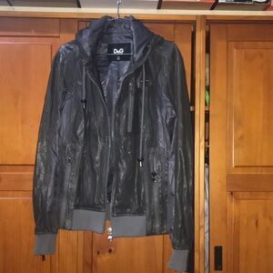 D&G Men's Black Leather removalable hooded Jacket